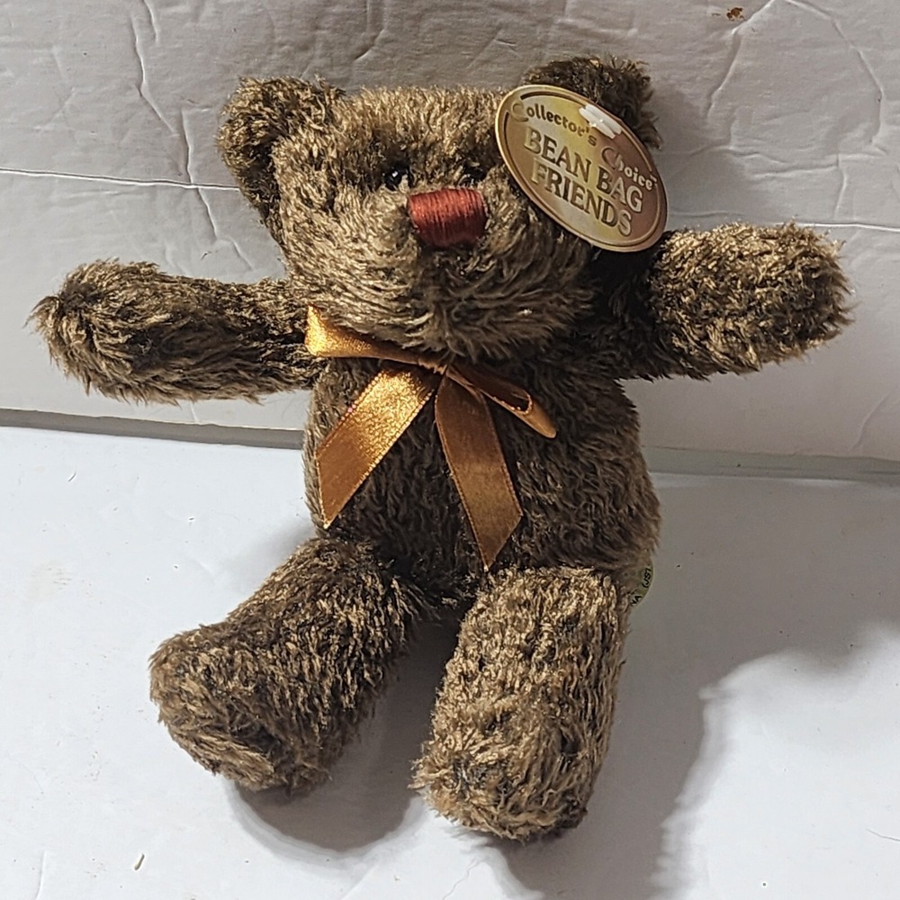 Dan Dee Bean Bag Friends Teddy Bear Plush Ribbon Bow 7" New Vintage
